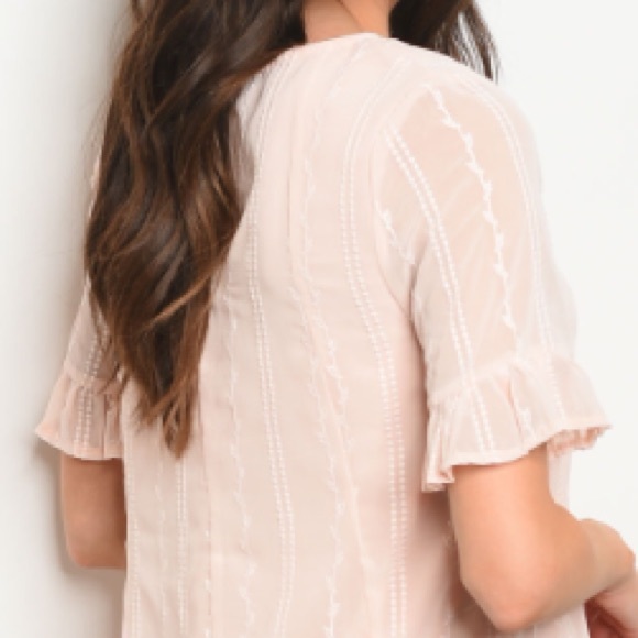 Light Peach round neck crochet trim tunic dress - Picture 5 of 6